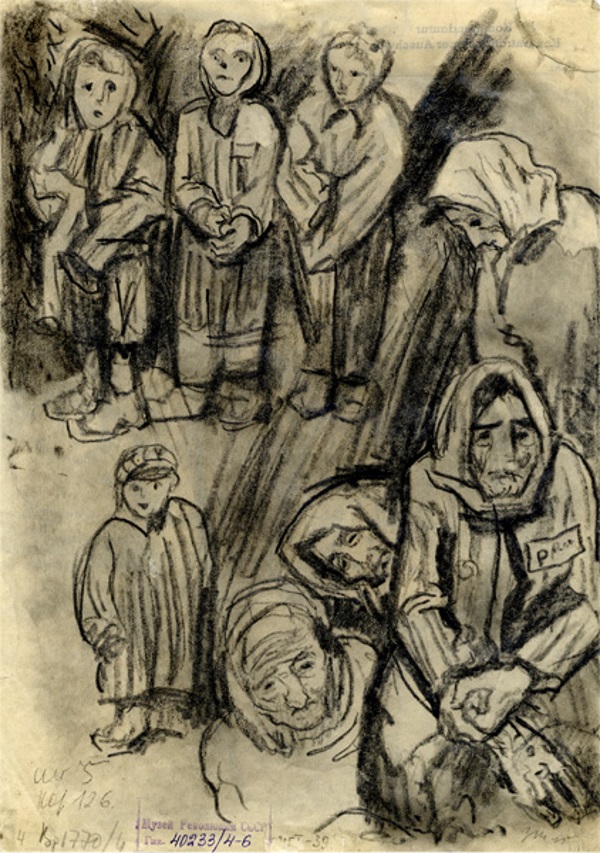 З.Ш. Толкачев, «Старухи и дети». Из цикла «Освенцим», 1945 г.